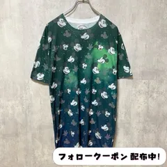 古着 used　Disney ディズニー　ミッキー　Mickey Mouse　半袖総柄プリントTシャツ　深緑　グリーン　個性的