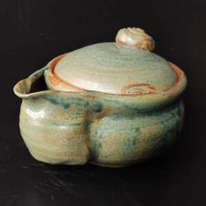 浜本豊　織部宝瓶　急須　茶器　未使用新品/58z83