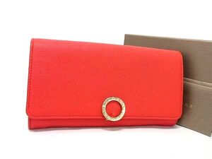 1円 ■美品■ BVLGARI ブルガリブルガリ レザー 二つ折り 長財布 ウォレット 小銭入れ 札入れ レディース レッド系 FJ3547