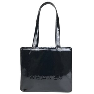 【1円～】 シャネル CHANEL バッグ ハンドバッグ トートバッグ エナメル ロゴマーク スクエアバッグ ブラック 6番台 中古