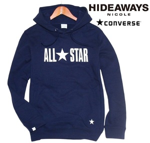 新品! ハイダウェイ ニコル ロゴ スウェット パーカー ネイビー 46 (M) ☆ HIDEAWAYS NICOLE メンズ CONVERSE別注 刺しゅう メンズ 紺系★