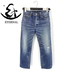 A6654/美品 春夏 ETERNAL 備中倉敷工房 エターナル コットン ダメージ加工 ストレート ジーンズ デニムパンツ 30 M程 インディゴ/メンズ