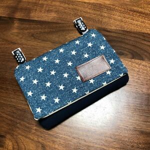 ハンドメイド　移動ポケット　クリップ付　デニム柄星