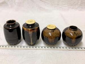 13578/京都袋師遺品 茶入 まとめて４点(１点さが,銘有) 蓋２個 文琳 肩衝 茶道具 茶器 煎茶道具