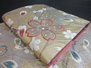 1円 良品 正絹 袋帯 綴れ 和装 和服 西陣織 うめおか 桜吹雪 花柄 六通柄 長さ438cm ◆逸品◆【夢職】★★★★