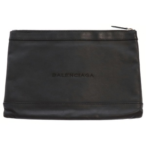 BALENCIAGA バレンシアガ ネイビークリップM パンチングロゴ クラッチバッグ シルバー金具 373834 ブラック