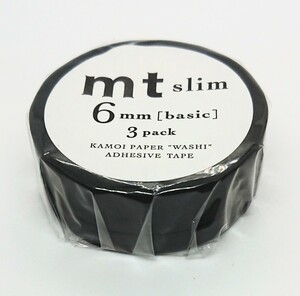 カモ井mt.マスキングテープ/mt slim J matte black/6㎜×10m×3rollセット★H990