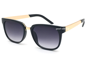 METAL COMBI SQUARE SUNGLASS BLACK・GOLD × SMOKE HALF/メタルコンビスクエアサングラス黒眼鏡めがねクラシックレトロ四角フレーム定番