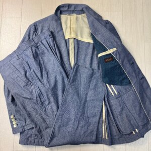 美品/Lサイズ★ポールスミス/Paul Smith COLLECTION 裏地ドット柄 デニム調生地 セットアップ スーツ ジャケット パンツ メンズ 青