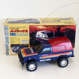 C24-F-154【ジャンク】NIKKO ニッコー セミデラコン TOYOTA トヨタ ハイラックス 4WD ピックアップ 1/16 RC ラジコンカー ブルー系 難アリ