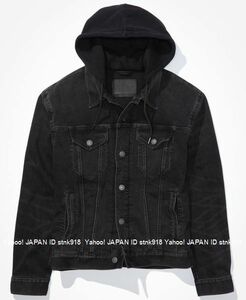 〓ラスト!! アメリカンイーグル/US L/AE Hooded Black Wash Denim Jacket/Black ／ Gジャン