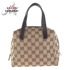 美品 GUCCI グッチ ベージュ ブラウン シルバー金具 GGキャンバス/レザー 124542 ハンドバッグ レディース 411315