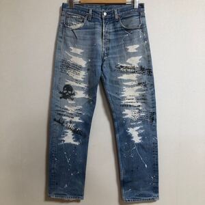 USA製 LEVIS リーバイス 501 デニムパンツ W36(W86cm) グランジ クラッシュ スカル ペイント ダメージ LVC 80s 90s 鬼ヒゲ カードコバーン