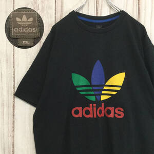 【アディダス 半袖ビッグロゴTシャツ】00s 超ビッグサイズ 2XL 黒 adidas 古着 [240613-009]