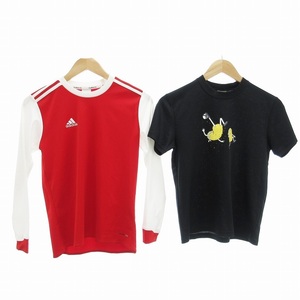 アディダス adidas ナイキ NIKE Tシャツ ニ点おまとめ 長袖 半袖 ロゴ ライン プリント 150 赤 レッド 黒 ブラック /JS 1028 キッズ