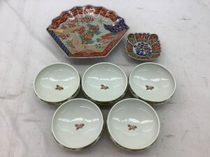 林九郎作 和食器まとめ/扇面型花鳥図皿/角菊割牡丹文小皿/小鉢 7点まとめ カケ等有 中古品 ACB