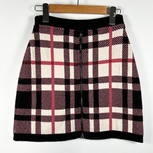 エムエスジーエム MSGM ジップアップ ニットスカート ミニ丈 チェック柄 ピンク ブラック XS レディース