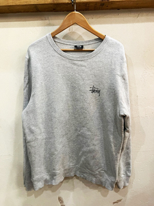 J41★stussy/ステューシー ロゴプリントスウェットトレーナー クルーネック トップス グレー メンズSサイズ ストリート 古着★