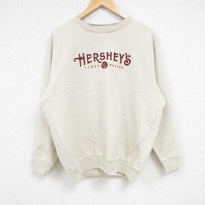 L/古着 リー Lee 長袖 スウェット メンズ 00s HERSHEYS 刺繍 クルーネック ベージュ カーキ 24oct02 中古 スエット トレーナー トップス