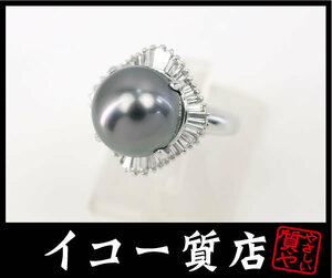 イコー質店　Pt900　★豪華！　高品質　ブラックパール13mm珠　ダイヤ1.03ct　リング　鑑別付　18号　希少大きめサイズ　RY5579