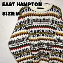 EAST HAMPTON 肉厚 レトロ感 ノルディック柄 毛100% M ニット