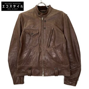 Engineered Garments エンジニアードガーメンツ ×GOLDEN BEAR シングルライダースジャケット ブラウン S ジャケット レザー メンズ 中古