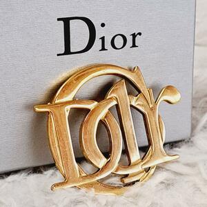 Christian Dior クリスチャンディオール 美品 エンブレム ブローチ ビッグロゴ ヴィンテージ ゴールド ビジネス フォーマル