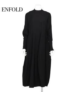 ENFOLD CURVE-SLEEVE ASYMMETRY-DRESS 黒 38 エンフォルド ロングワンピース 長袖 ブラック 黒 2024SS 