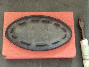 大皿　オーバルプレート　フランス　アンティーク　スタンプ　ヴィンテージ　ハンコ　フレンチ　レトロ　古道具　イラスト　素材　陶器　仏