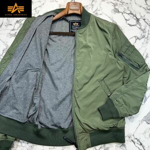 美品/裏地スウェット (XL) ●ALPHA INDUSTRIES アルファ インダストリーズ MA-1 フライトジャケット ミリタリー セージグリーン 緑 薄手