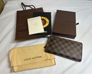 【#uj】【箱・保存袋・ショップ袋付き】 LOUIS VUITTON ダミエ ポルトモネシップ　ラウンドファスナー 長財布　ブラウン　 ルイヴィトン