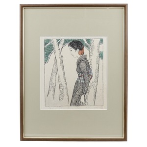 竹久夢二 木版画 『松原』 65/300 彫摺 松永安生 絵画 【H182124010】中古