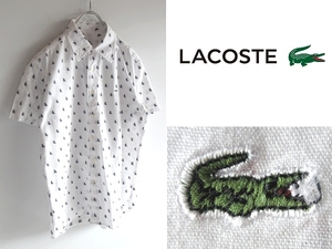 ネコポス対応 LACOSTE ラコステ CH098S ワニロゴ刺繍 コットン 総柄 ヨット柄ジャガード 半袖 シャツ FR:4/L ホワイト ネイビー 白 紺