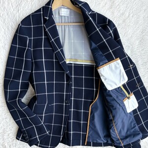 希少XLサイズ【抜群の存在感】ZARA MAN ザラ テーラードジャケット 50 ネイビー × ボックスチェック柄 ウィンドウペン アンコン メンズ