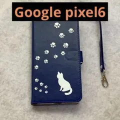 Google pixel6 手帳型ケース猫柄 青 かわいい ブルー