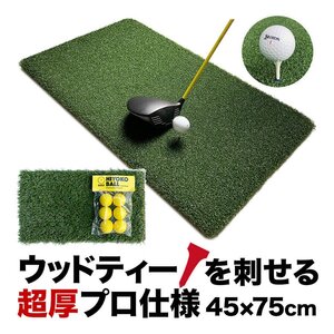 ウッドッティーを刺せるプロ仕様 TEEUP PRO RANGE MAT 45×75cm ラフ芝アプローチマット＆HIYOKOボール同梱 高重量2.7kg 35mm超厚芝搭載