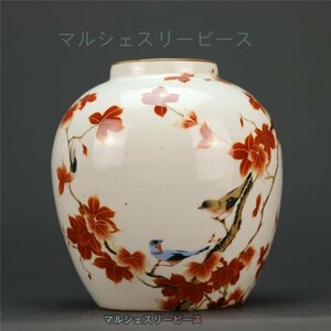 高品質! 送料無料! 花瓶 粉彩 花鳥柄 観賞 装飾 賞物 中国美術 コレクションY3807