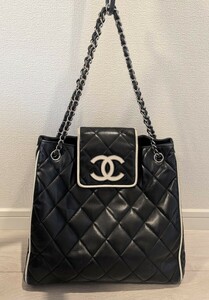 CHANEL　シャネル　ヴィンテージ　Vintage　デカココマーク 2wayトートバッグ　レザー　シルバー チェーンショルダー バッグ マトラッセ