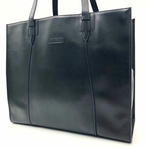 1円【希少/極美品】フェラガモ Salvatore Ferragamo トートバッグ 肩掛け A4 大容量 メンズ ビジネス オールレザー 本革 ブラック 黒