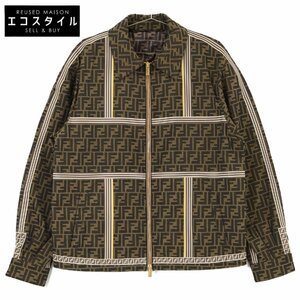 美品/国内正規 FENDI フェンディ FW0956 A6TA ズッカ フード付 ジップアップ ジャケット 46 ブラウン メンズ