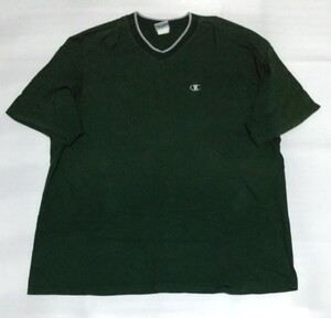 ☆Champion.COM TEEサイズXL半袖TシャツVネック刺繍ワンポイント深緑グリーンAUTHENTIC ATHLETIC APPARELファッション ティー チャンピオン