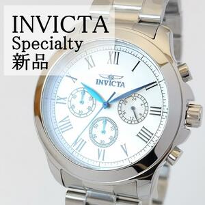 青い秒針シルバー新品メンズ腕時計インビクタ白クロノグラフ箱付クォーツおしゃれINVICTA素敵な男性ウォッチホワイトかっこいい