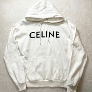 【極美品・現行】 CELINE セリーヌ メンズ オーバーサイズ プルオーバー パーカー フーディ スウェット ビッグロゴ ホワイト Mサイズ相当