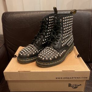 Dr.Martens SPIKE BLACKドクターマーチン 8ホール スタッズ　ハイカットブーツ ブラック　UK5 (24.0cm)