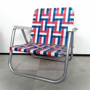 【アメリカ ヴィンテージ】1円 LAWN CHAIR ローンチェア ローバック ビーチチェア 折りたたみ イス 軽量 アルミ ガレージ MA729