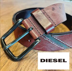 DIESEL ディーゼル industry レザー 牛革 メタルコンビ ベルト メンズ ブラウン