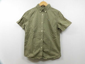 日本製 LACOSTE ラコステ 半袖シャツ ボタンダウンシャツ ワニ刺繍 ワンポイント 無地 トップス カーキ 緑 レディース サイズ40
