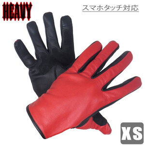 HEAVY HGGP-06S-RED サイズXS （レッド）山羊革プレーングローブ　スマホタッチ対応　ライディング　グローブ　バイク　オールシーズン用