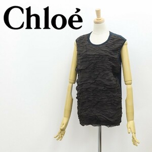 ◆Chloe クロエ シルク×コットンニット 異素材 切替 ノースリーブ トップス S