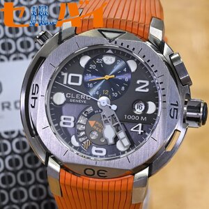 本物 超美品 クレール 極希少 HY-GMT-112 ハイドロスカフ チタン メンズウォッチ 男性用自動巻腕時計 純正ベルト Dバックル 冊子付 CLERC